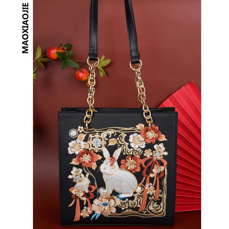 [MAOXIAOJIE series] ★China style bag★ Rabbit rabbit embroidery shoulder bag handheld original super cute black