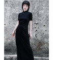 Load image into Gallery viewer, [Da Qinglong Shu Series] ★Cheongsam Dress★ Sexy One Piece Velvet Long Length Black Black Simple
