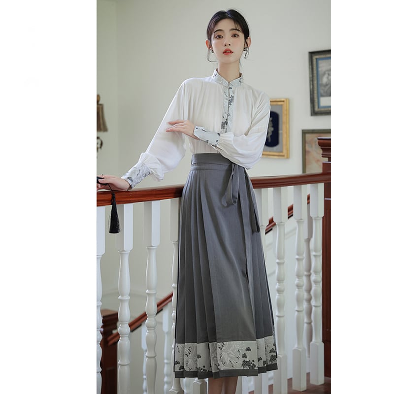 [WUJIA Series] ★Chinese style skirt★ Bottoms Maki skirt Hanfu skirt Shinjeongshi Gray Switching