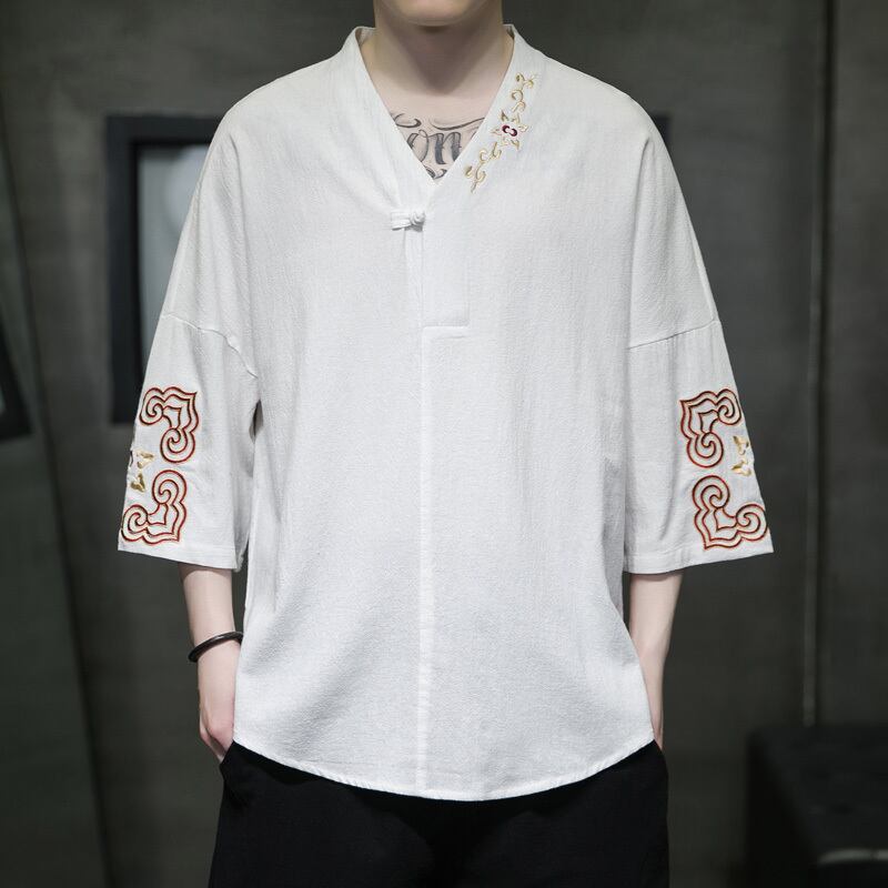 [JUNYI Series]★China style T-shirt★ Tops 3color Unisex Men's Large size Embroidery V neck