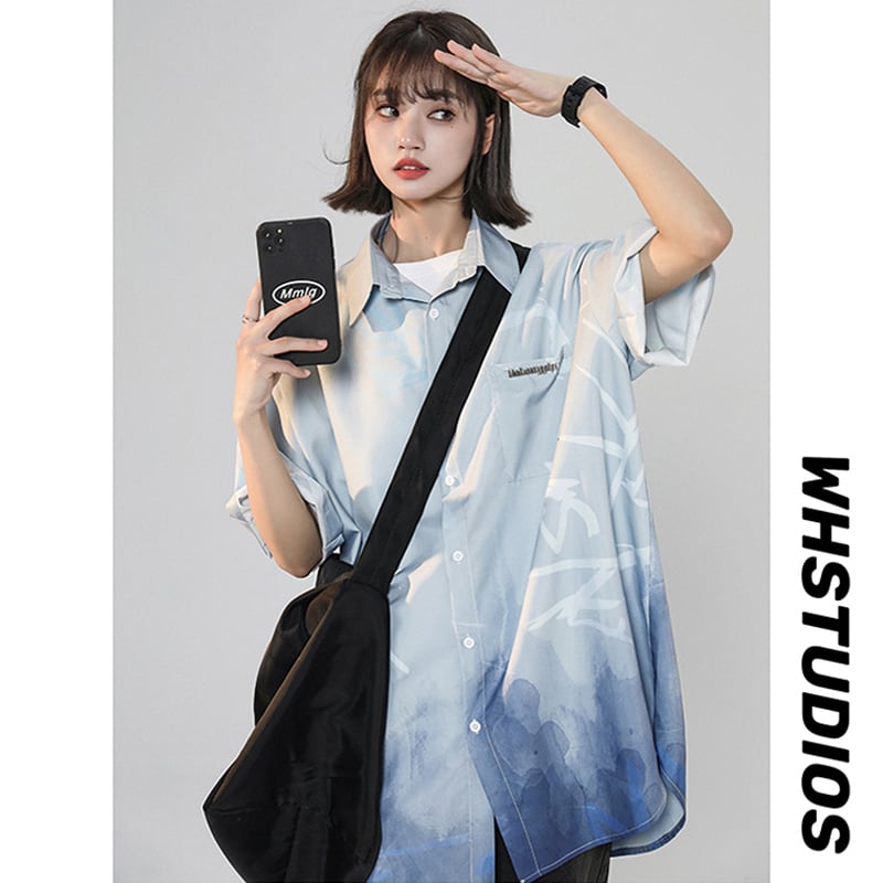 [SENSU Series]★Shirt★ 3color Short Sleeve Tops Short Sleeve Shirt Unisex Men's Print Gradient