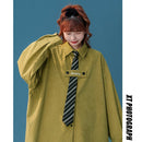 [Fujiiman Series]★Shirt with tie★ 3color Unisex Men's Long Sleeve Tops Autumn Clothes White Black Yellow