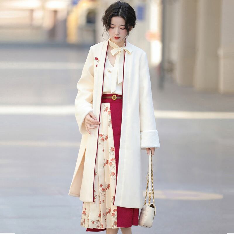 [Dust Smoke Cloud Dream---Fragrance Series] ★China style skirt★ Bottoms with belt Switching Floral pattern Red Red SML