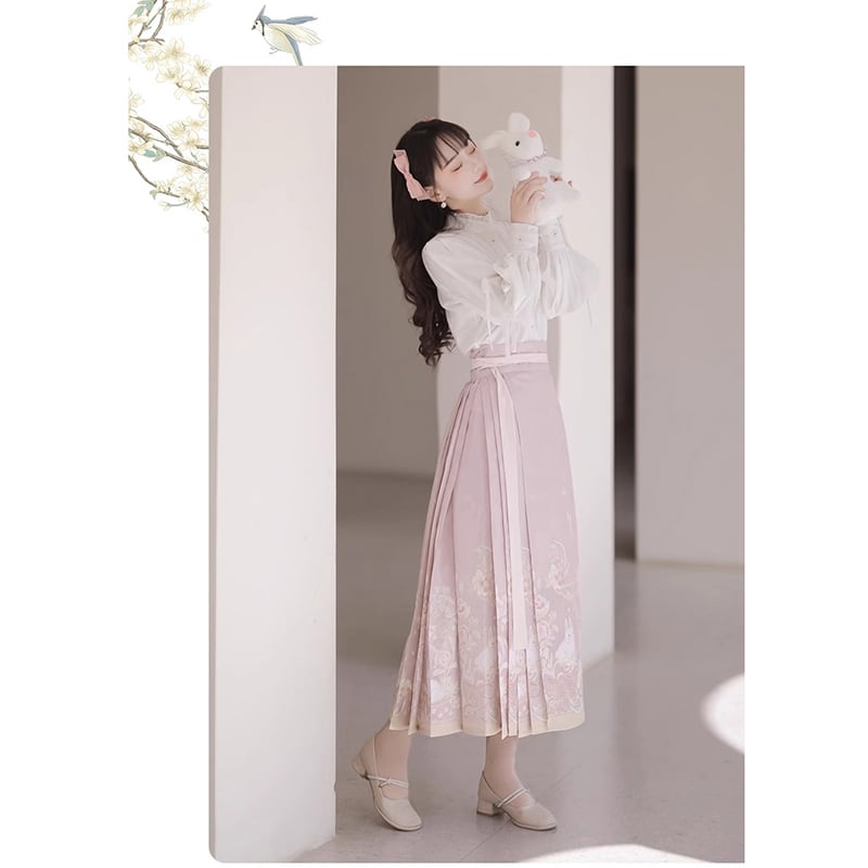 [Kaede bamboo---Hanako rabbit series] ★China style setup★ 2-piece set, long sleeve shirt + windshield skirt, coming-of-age ceremony, everyday wear, white, pink