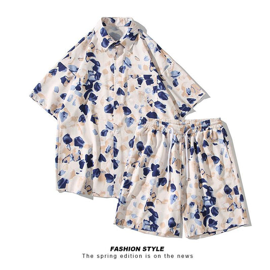 [TIANYI Series]★Setup★ Shirt + Shorts 2color Unisex Men's Large Size Stylish Floral Pattern Seaside Cool