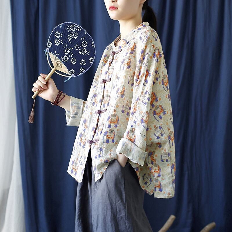 [LINASHANG Series] ★China style tops★ 3color shirt Improved temperament Improved Tang suit Loose print