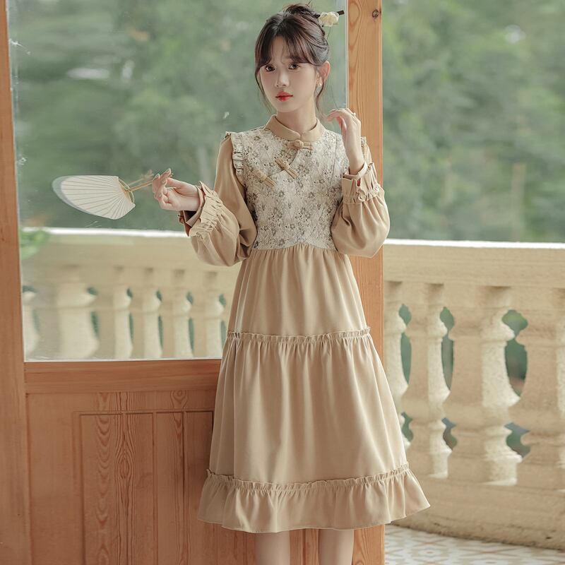 [YUJIAN series]★China style dress★ Switchable, retro, easy to match, date, improves temperament, commuting, floral pattern