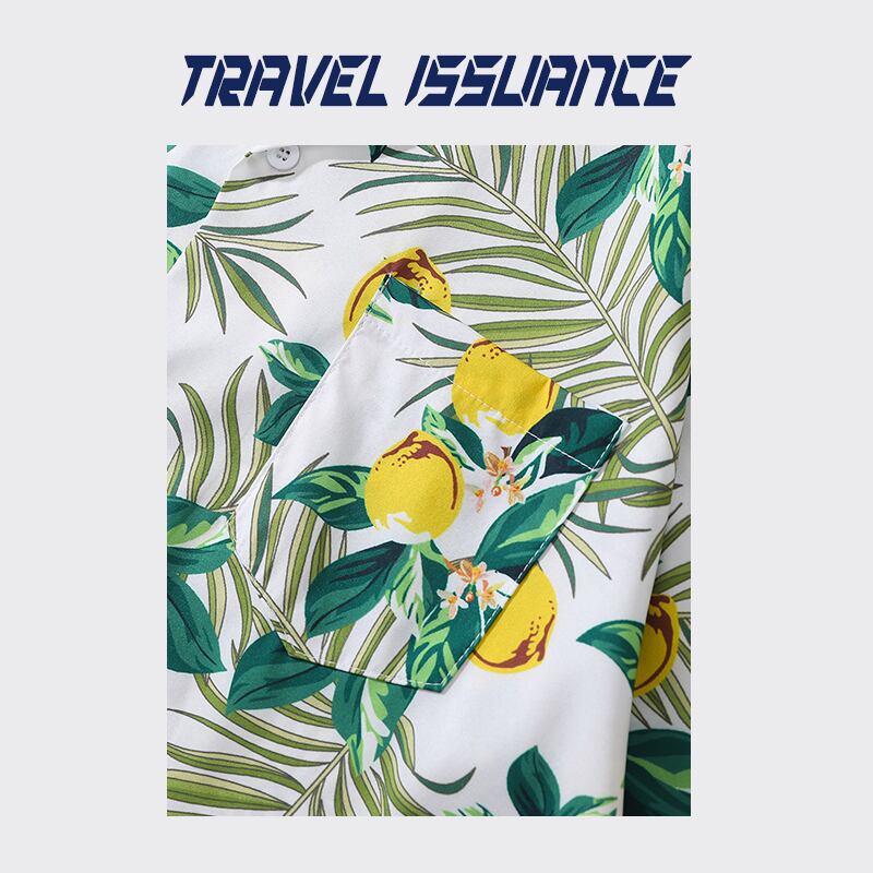 [TRAVEL ISSUANCE Series]★Shirt★ Unisex Print Lemon Fruit Pattern Short Sleeve Tops Summer Cute Loose Green