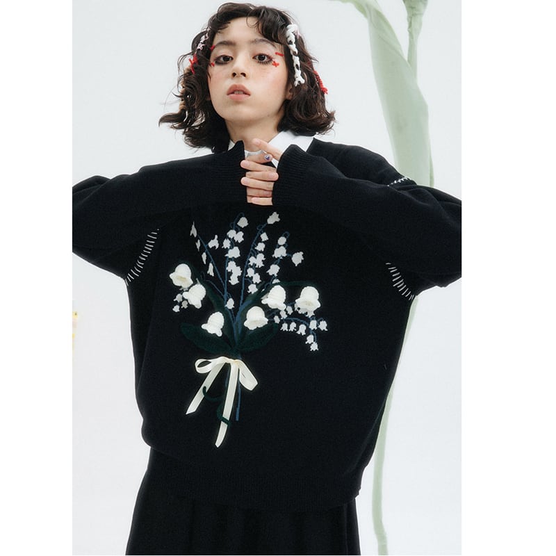 [Yangji Great Dream Series]★China style sweater★ Tops Lily of the Valley, Suzuran Design Original Cute