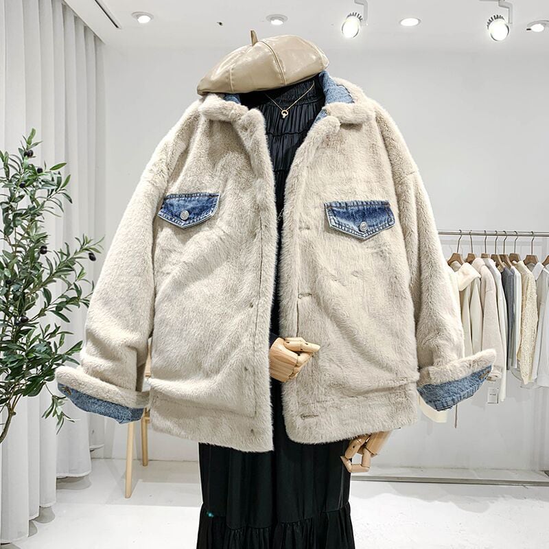 [Kajingi series] ★Outerwear★ Denim jacket, thick, warm, for winter, blue, blue, can be worn on both sides, S M L XL