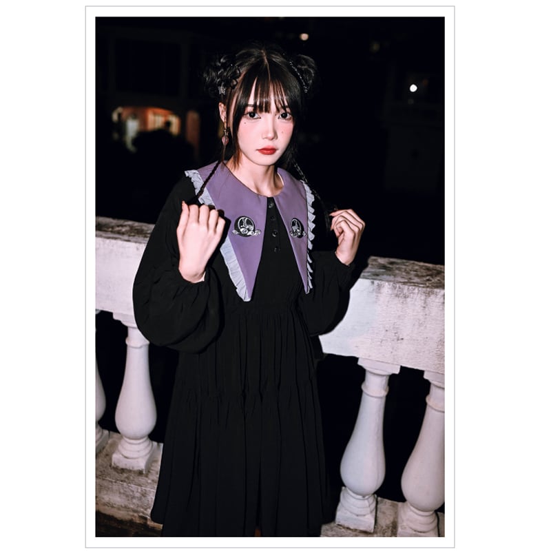 [Old Monster --- Rabbit Series] ★Chinese style dress★ Embroidery cute rabbit original black black cute SML