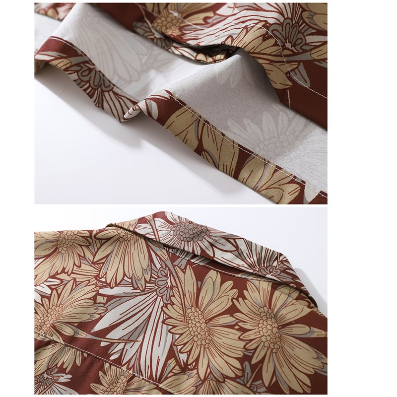 [TRAVEL ISSUANCE series] ★Floral pattern shirt★ 2color oil painting style print unisex men's wine red gray