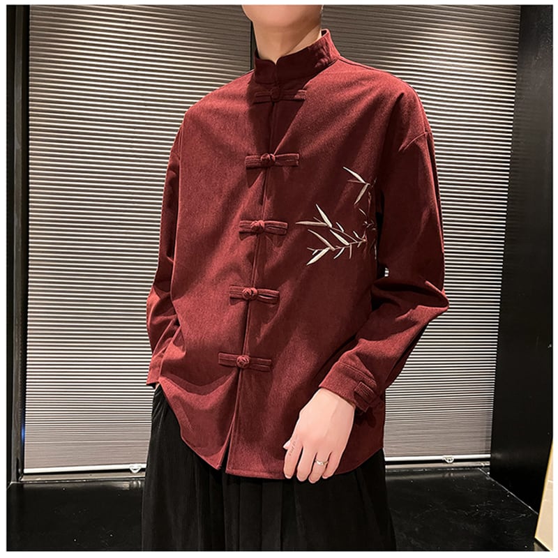 [Nishiki Tang Cloth Series]★Shirt★ 2color Tops Bamboo Bamboo Embroidery Unisex Men's Large Size Black Wine Red