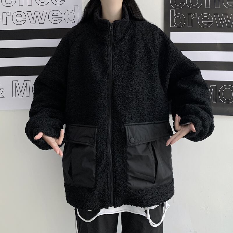 [Style Series] ★Outerwear★ Jacket Unisex Men's Black Loose Casual Thick Warm ML