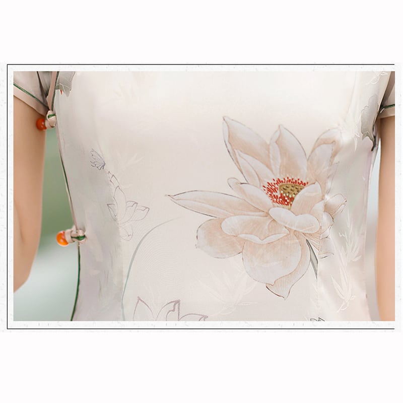 [RUYUN Series]★China Dress★ One Piece Long Length Lotus Lotus Short Sleeve Long Length Large Size