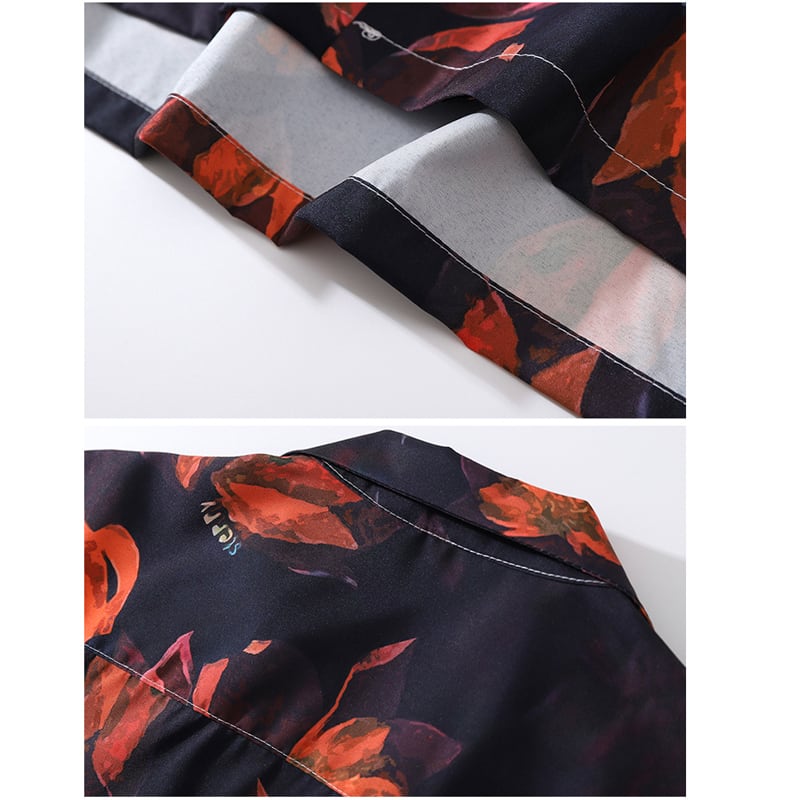 [From Mars Series]★Retro Shirt★ Print Unisex Floral Pattern Short Sleeve Cool Black Black Summer