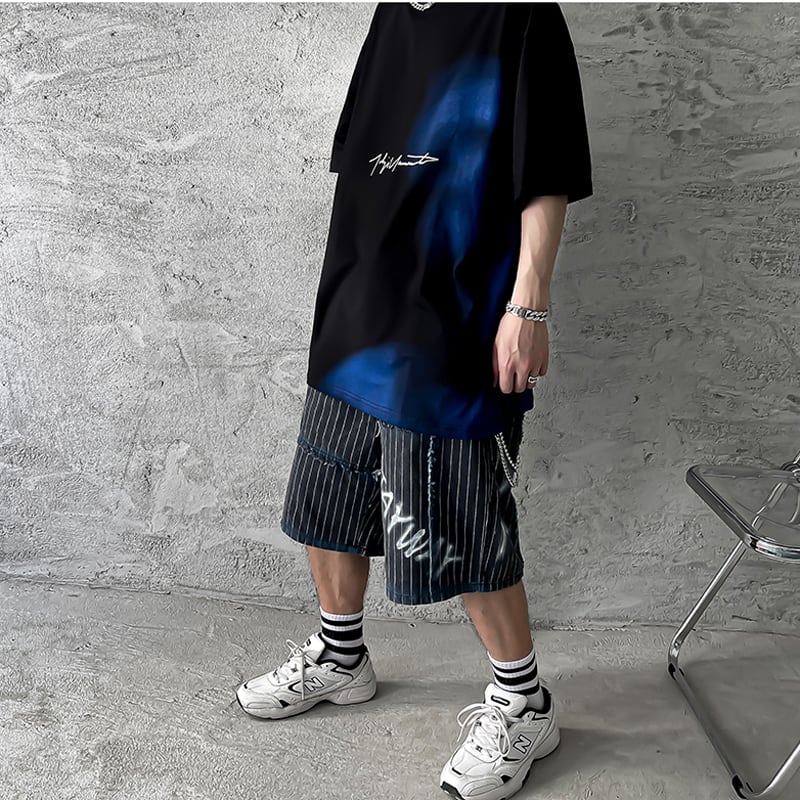 [Kiao Series] ★T-shirt★ Tops Unisex Men's Fashion Men's Color Scheme Loose Black Blue SML XL 2XL