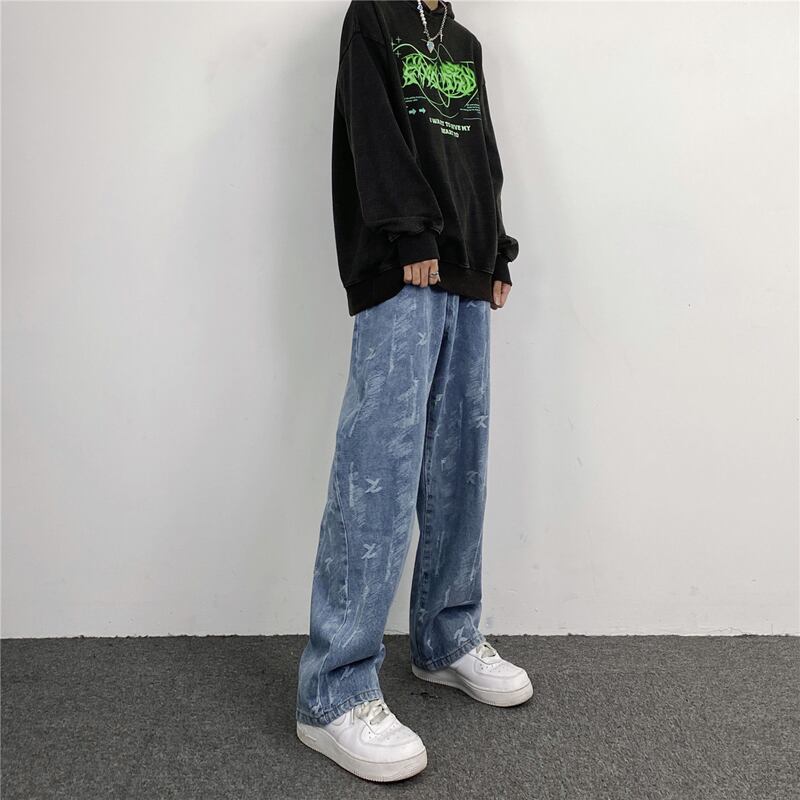 [MGJM Series]★Denim Pants★ Bottoms Unisex Men's Trousers Blue Blue Print Easy to Match