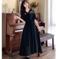 Load image into Gallery viewer, [Dong Xiaojie Series] ★Dress★ Large size lace chiffon switching black black V neck short sleeve summer
