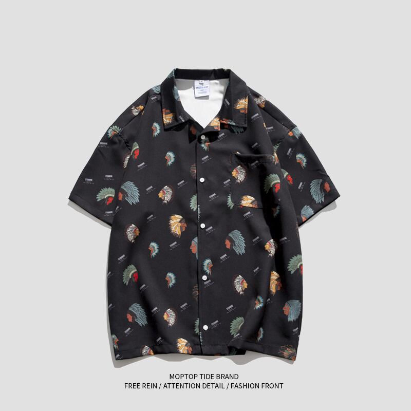 [WH Sensei Series] ★Floral Pattern Shirt★ 2color Tops Unisex Men's Aloha Shirt Summer Clothes Hawaii Beige Black