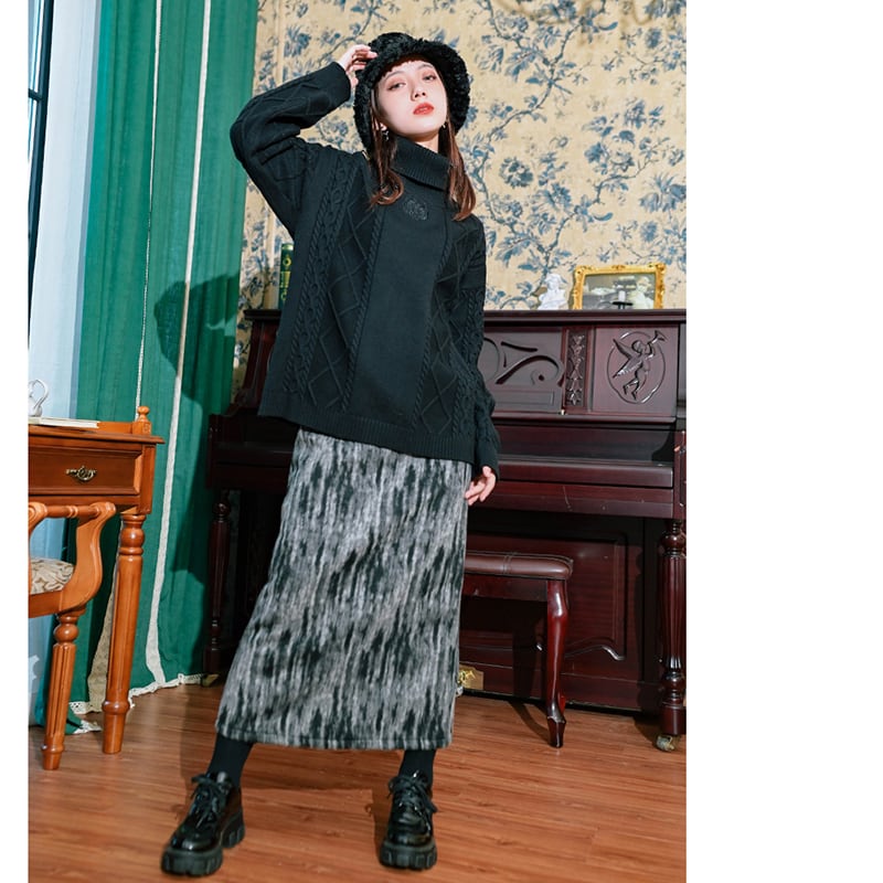 [Kokaisha---Smoke Series]★China-style skirt★Bottoms Cashmere tie-dye thick fall/winter clothes