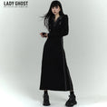 將圖片載入到圖庫檢視器中， 【LadyGhost系列】★連身裙★連身裙POLO領修身長裙可愛SML黑色黑色
