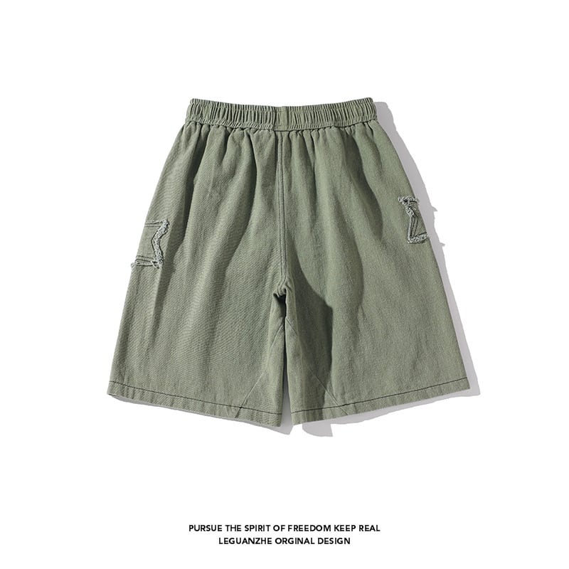 [BIGEMAN Series] ★Shorts★ 2color Bottoms Short Length Pants Unisex Men's Large Size Star Pattern Retro Black Green