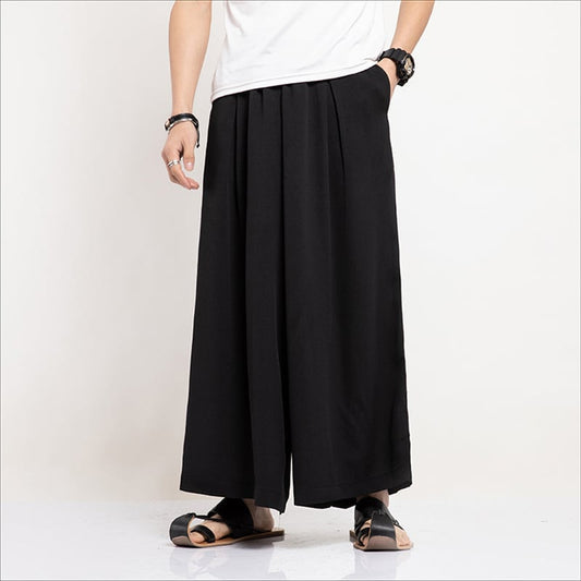 [Small Trouble Series]★China Style Pants★ 3color Large Size Wide Pants Unisex Men's Black Blue Plain