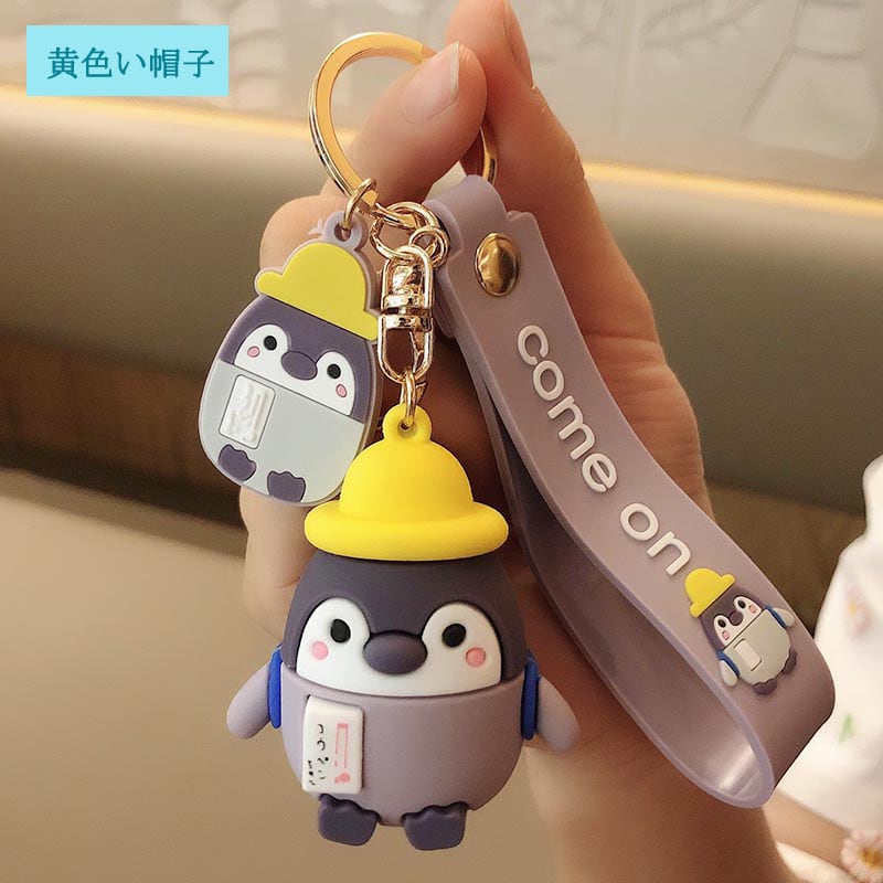 [MEIMEI Series]★Keychain★ 6 Types Penguin Decorations Accessories Couple Pink Ears Police Blue Hat Yellow Hat