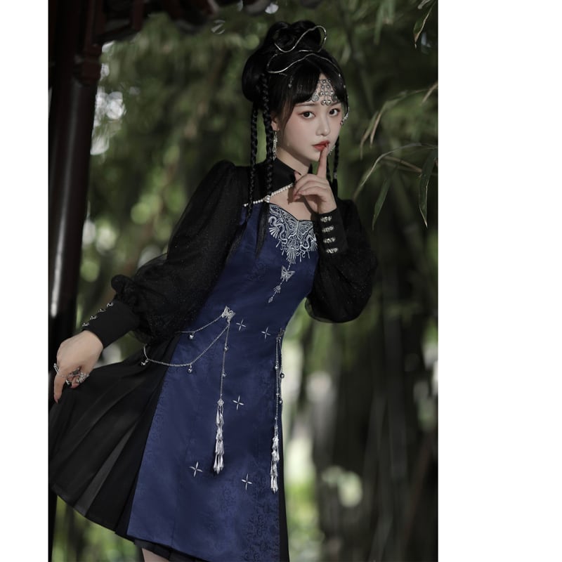 [Dust Smoke Cloud Dream---Butterfly Series] ★Chinese style dress★ Switching long sleeve Chinese clothes Events Date Photo Shooting Casual Wear SML