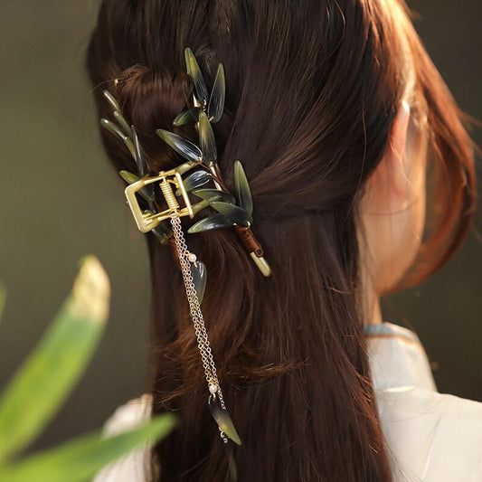 [Ma series] ★Chinese style hair ornament★ Old-fashioned Chinese clothing Improves temperament Fringe Bamboo Green Accessories Fringe