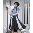 Load image into Gallery viewer, [Kyodo Series]★China style T-shirt★ Tops 2color embroidery short sleeve T-shirt cotton retro mini length blue white
