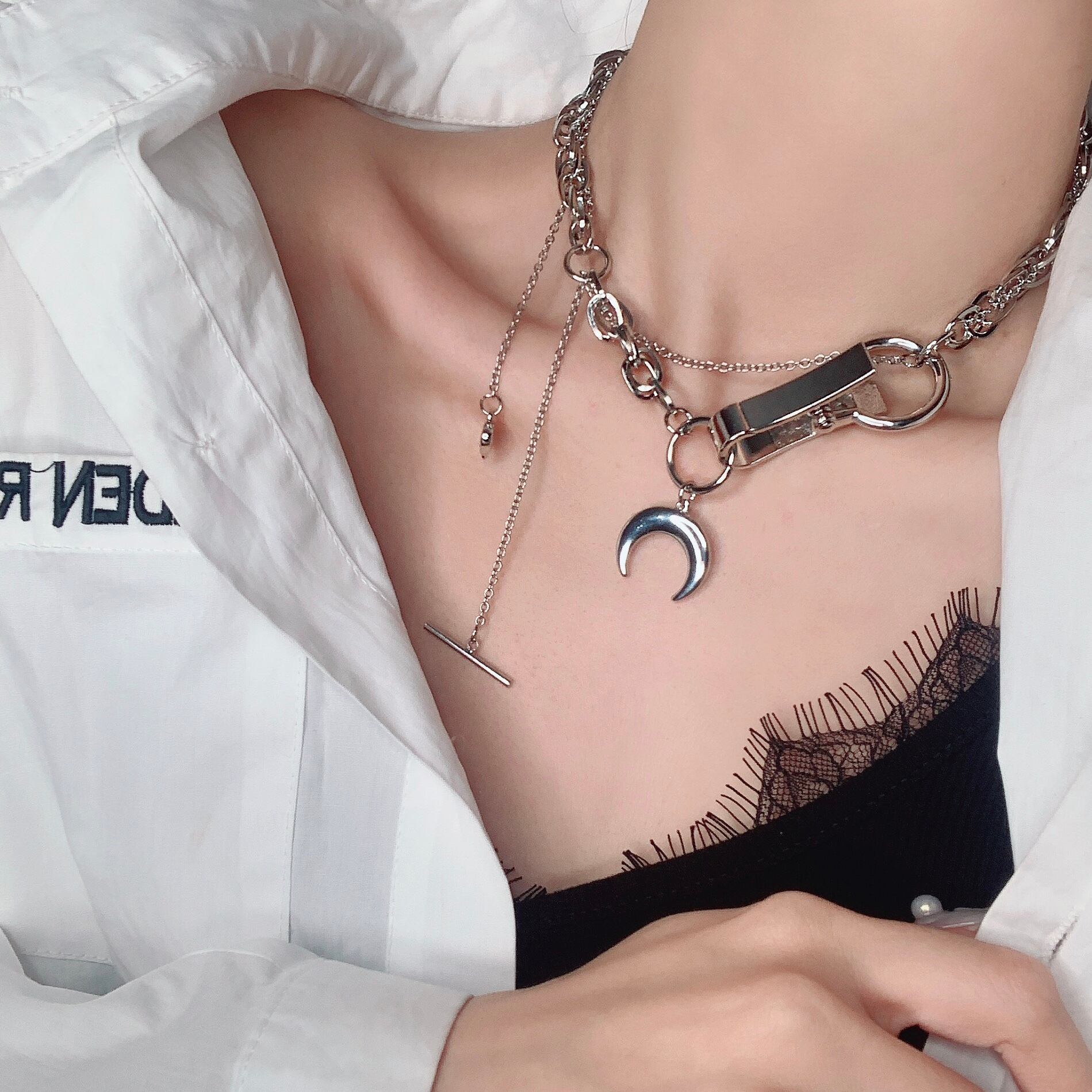 [Bad practice EXI series] ★Necklace★ Ladies' accessories, decorations, moon, fringe, design, ins style, fashion