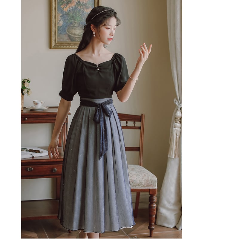 [Shokensho Series] ★Long length dress★ Switching date OL office temperament improvement elegant S M L XL