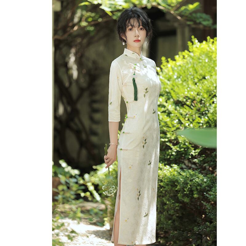 [Milading Series] ★Cheongsam dress★ Chinese style dress lace 3/4 sleeve slit elegant cute white white