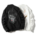 Load image into Gallery viewer, Stadium jacket with dragon crest embroidery Chinese style outerwear Dragon Sukajan jacket Chinese style clothing Black White
