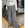 Load image into Gallery viewer, [Kumikumi Series] ★Casual Pants★ 2color Bottoms Trousers Casual Plaid Pattern Black Coffee Color Elastic Waist
