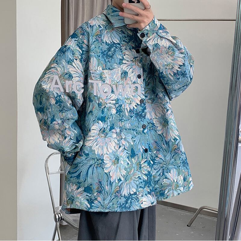 [Maanzui Series] ★Jacket★ Outerwear Unisex Men's Oil Painting Style Blue Green Blue Green Loose