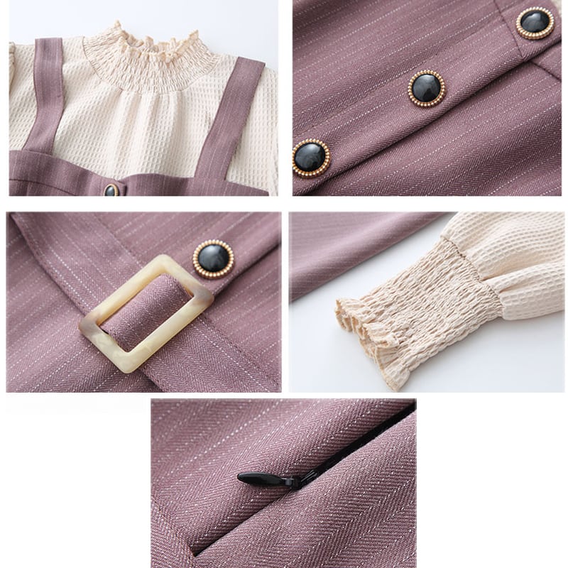 [RUOMUXI Series] ★One Piece★ 3color Fake Layered Cute Date Retro Green Brown Purple