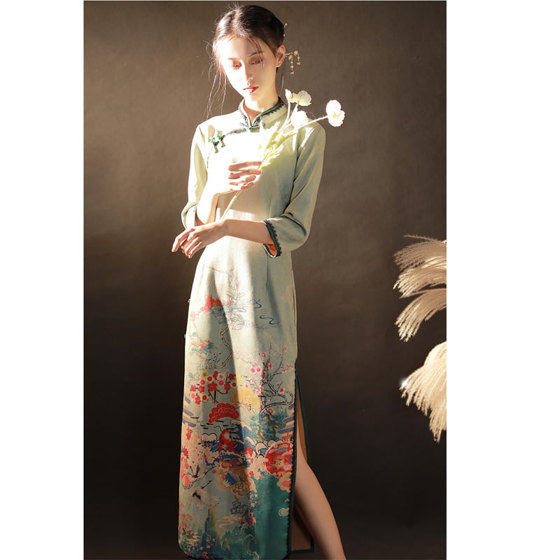 [Mila Ding Series] ★Cheongsam dress★ Chinese style dress for photography, wedding, party, floral pattern, improves temperament