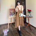 Load image into Gallery viewer, [Dong Xiaojie Series] ★Dress★ Large Size Faux Layered Ribbon Switching Short Sleeve Brown
