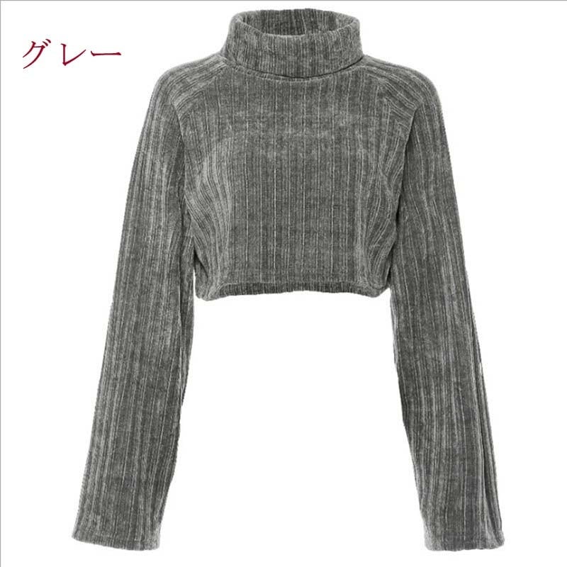 Autumn/Winter Tops Women's Fashion Solid Color Excellent Slimming Effect Striped Pattern High Neck Gray Black White