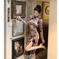 Load image into Gallery viewer, [Hundred Minute Eight Series] ★Floral pattern cheongsam★ Velvet, slimming, sexy, SML, easy to match, improves your temperament
