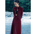 Load image into Gallery viewer, [Da Qinglong Shu Series]★China style skirt★ PU skirt China button red red Chinese clothes slimming slit
