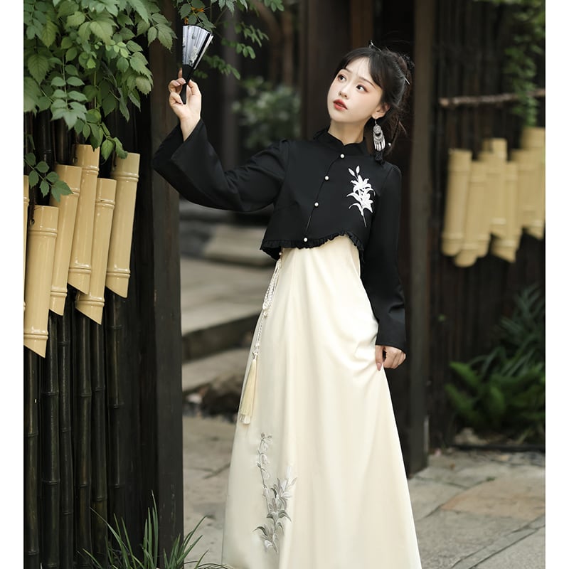 [Kanru First---Wind Chime Lily Series] ★Chinese style setup★ 2-piece set Tops + hanging dress Chinese clothes Han clothes dress