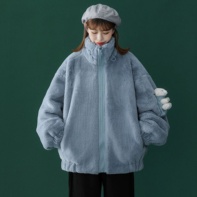 [Fujiiman Series] ★Winter Coat★ 2color Cute Unisex Men's Bear Bear Outerwear Blue Apricot SML XL 2XL