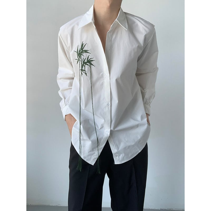 [QUANYI Series]★China style shirt★ Tops Bamboo Bamboo embroidery Unisex Men's White White Simple