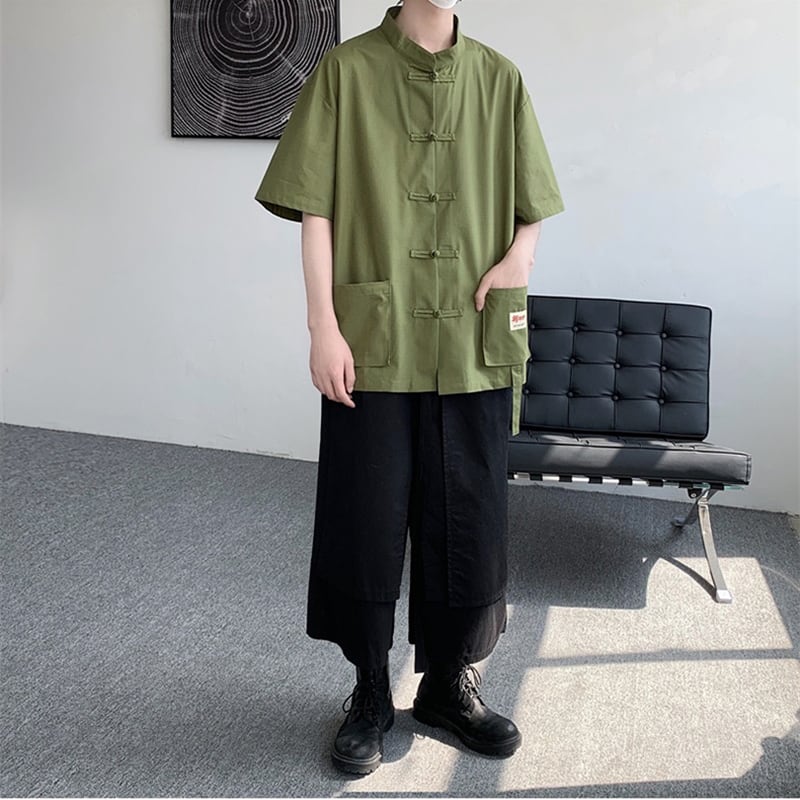 [MOWENZHAI series]★China style shirt★ Tops 3color Unisex Men's Large size Green Black