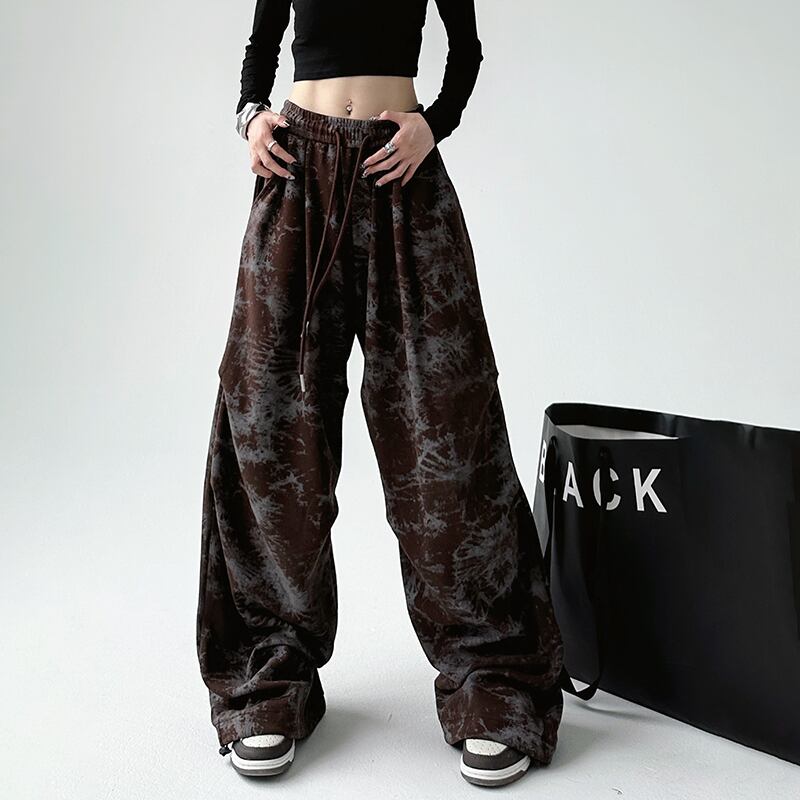 [Ki Shoko Series] ★Casual Pants★ 2color Floral Pattern Pants Bottoms Unisex Men's Black Coffee Color