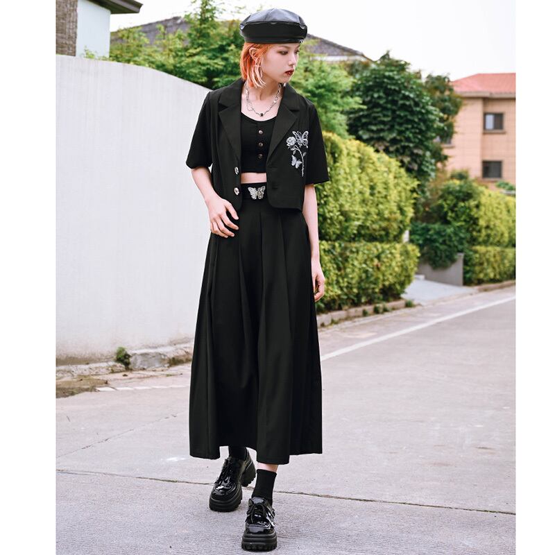 [Kokaisha---Kabunji series] ★China style skirt★ Bottoms Plain Easy to match Black Black S M L XL